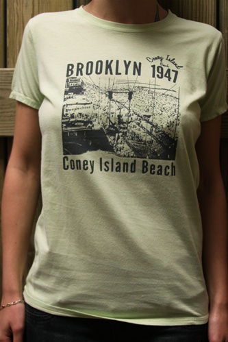 Ladies "Coney Island Beach 1947" T-Shirt (Celedon Green)